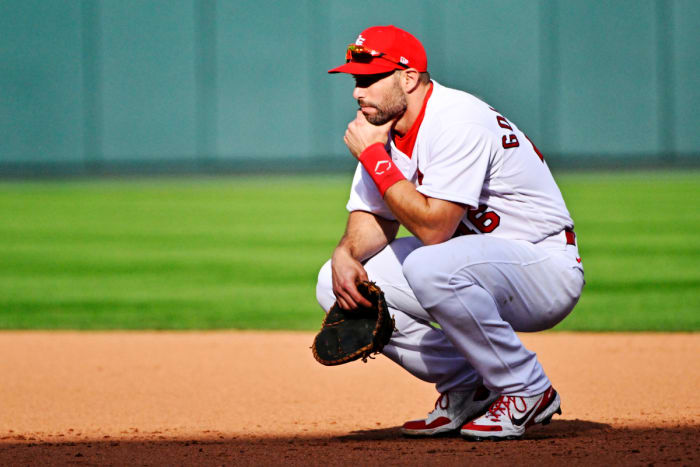 Paul Goldschmidt looks out after the Cardinals blew their ninth-inning lead against the Phillies.